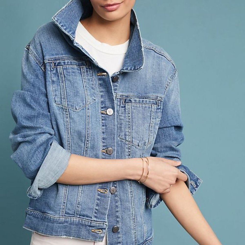 Anthro Pilcro Amore Embroidered Denim Jacket